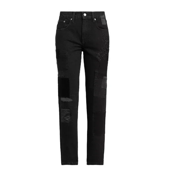 NWT Lauren Ralph Lauren Patchwork Relaxed Tapered Jean Black Wash - Picture 2 of 6